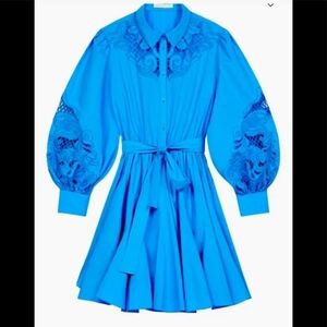 NWT Maje REBELLO Blue Dress With Embroidered Sleeves And Details